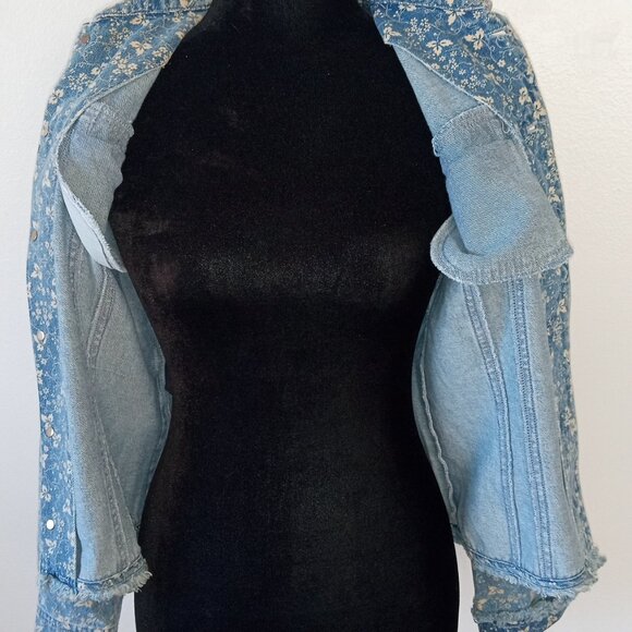 Y2K Plaid Label RALPH Ralph Lauren Sz S Floral Denim Jacket-Faded-Raw Hem/Cuffs - Picture 9 of 10